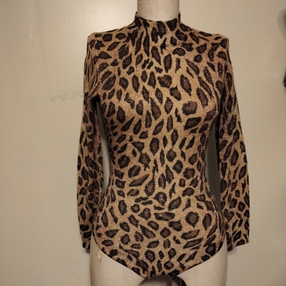 Accessory Lady Vintage 80s Leopard Print Bodysuit Leotard Petite
